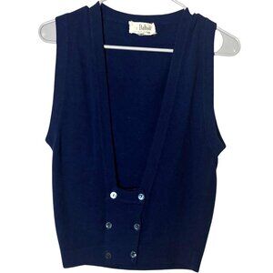 Vintage Dalton Cashmere Sweater Vest Navy Blue Button Front Sleeveless XS S